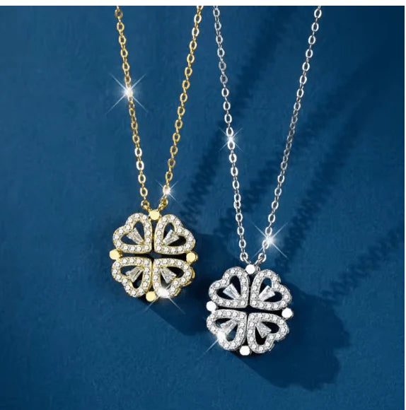 Flower and Heart Clover Necklace - Charming Pendant