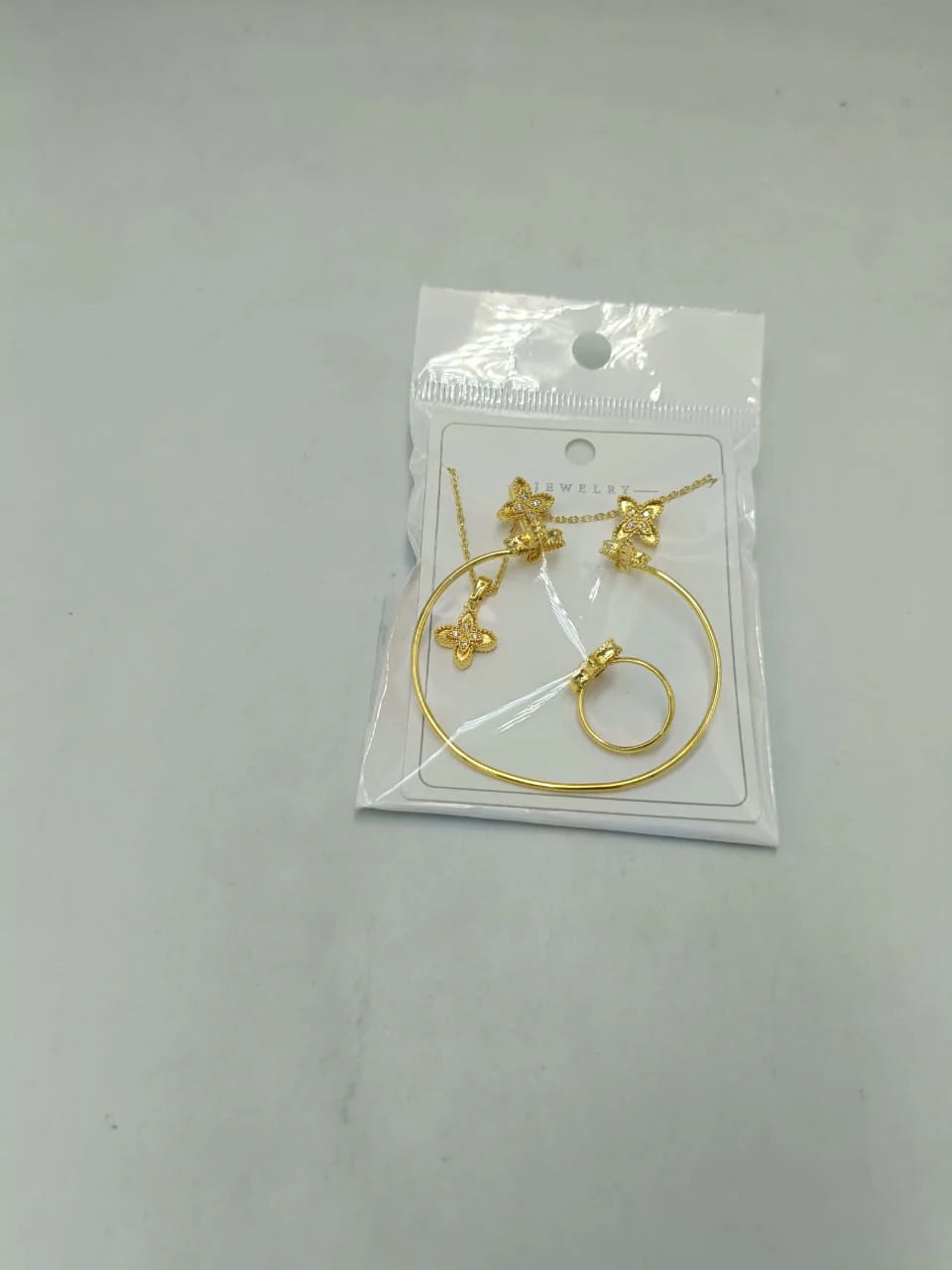 Gold Plated Four-Leaf Clover Jewelry Set - Lucky Charm
