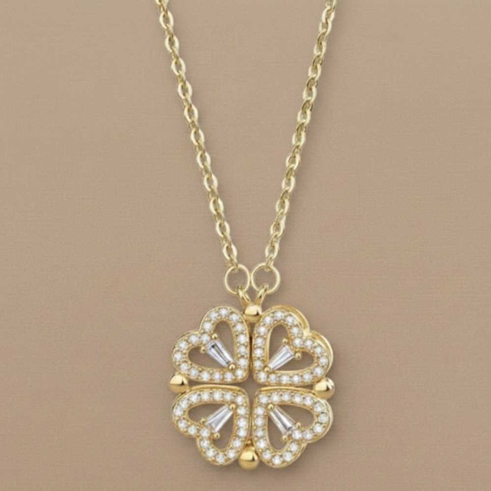 Flower and Heart Clover Necklace - Charming Pendant
