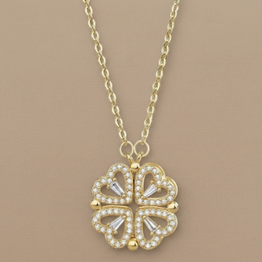 Flower and Heart Clover Necklace - Charming Pendant