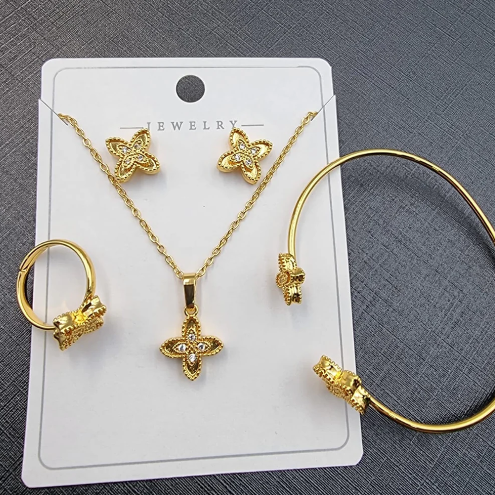 Gold Plated Four-Leaf Clover Jewelry Set - Lucky Charm