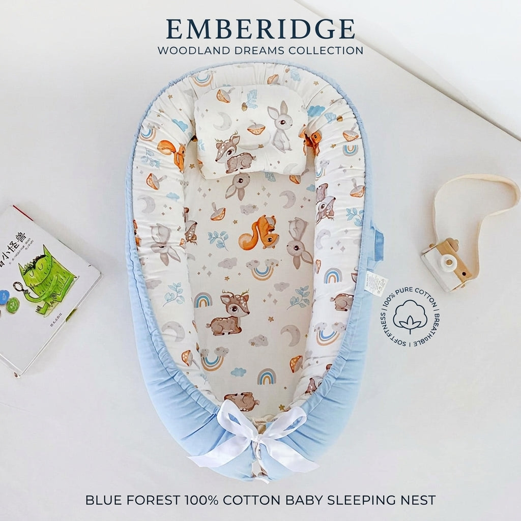 Blue Forest 100% Cotton Baby Sleeping Nest – Comfort Pod