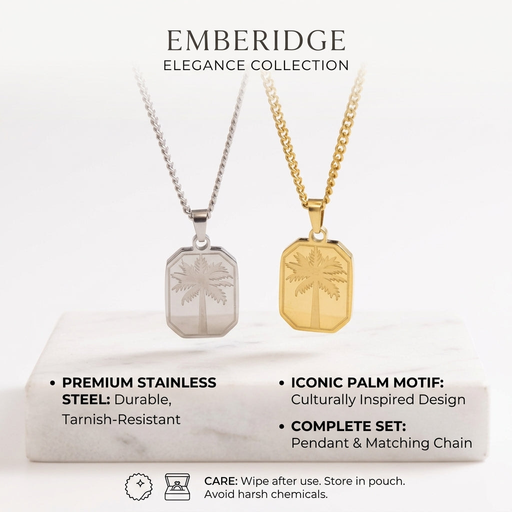 Palm Pendant Necklace with Chain – Stainless Steel Elegance