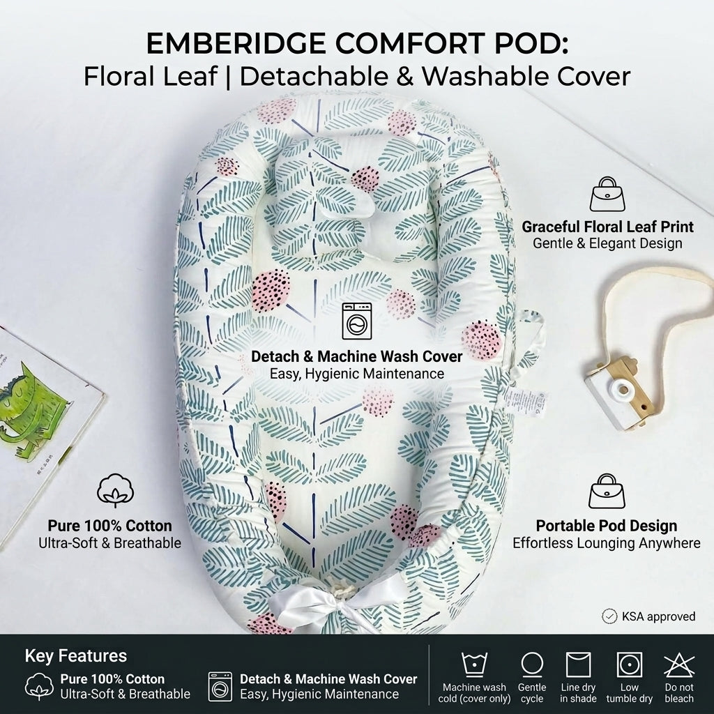 Floral Leaf 100% Cotton Baby Sleeping Nest – Comfort Pod