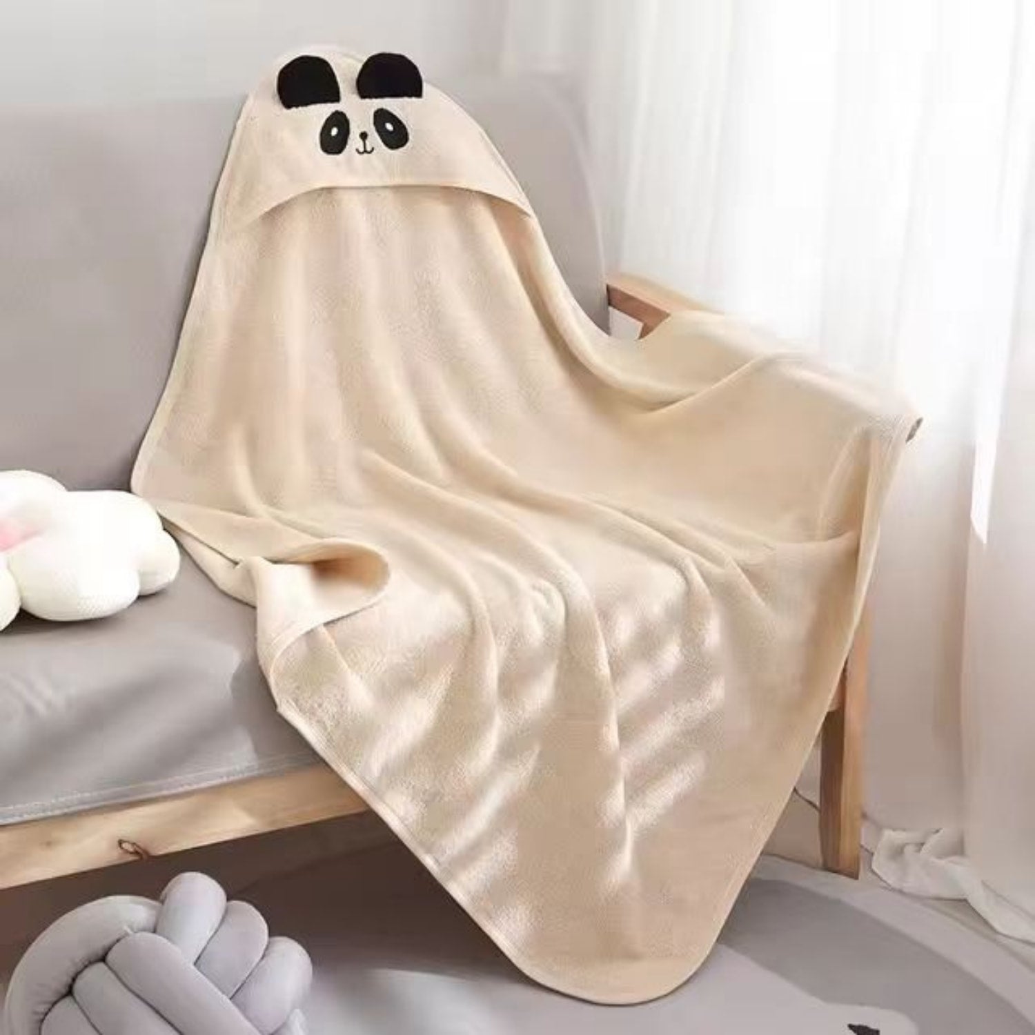 Panda Cuddle 100% Cotton Hooded Baby Towel Playful Comfort Collection (90cm)