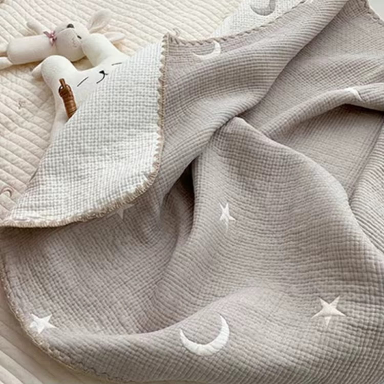 Star & Moon Cotton Knitted Blanket DreamSky Muslin Comfort Collection