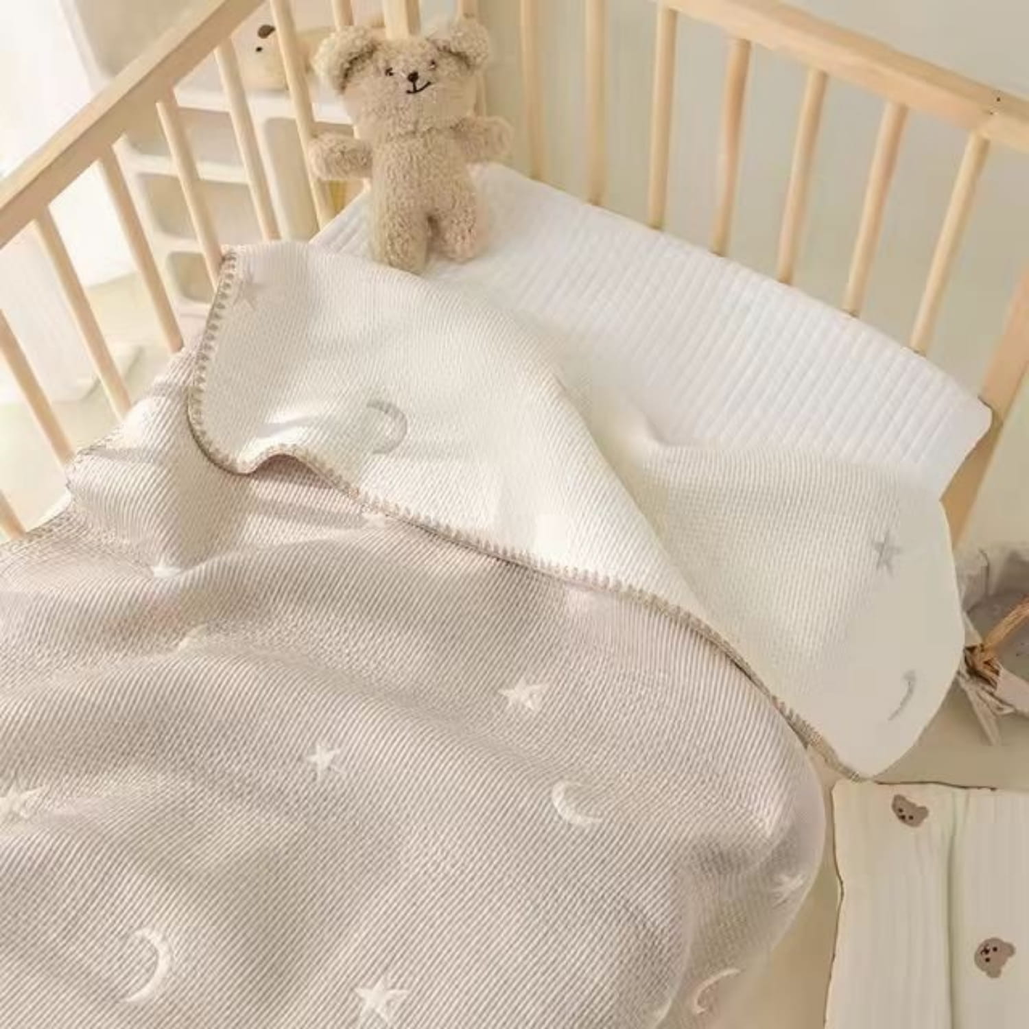 Star & Moon Cotton Knitted Blanket DreamSky Muslin Comfort Collection