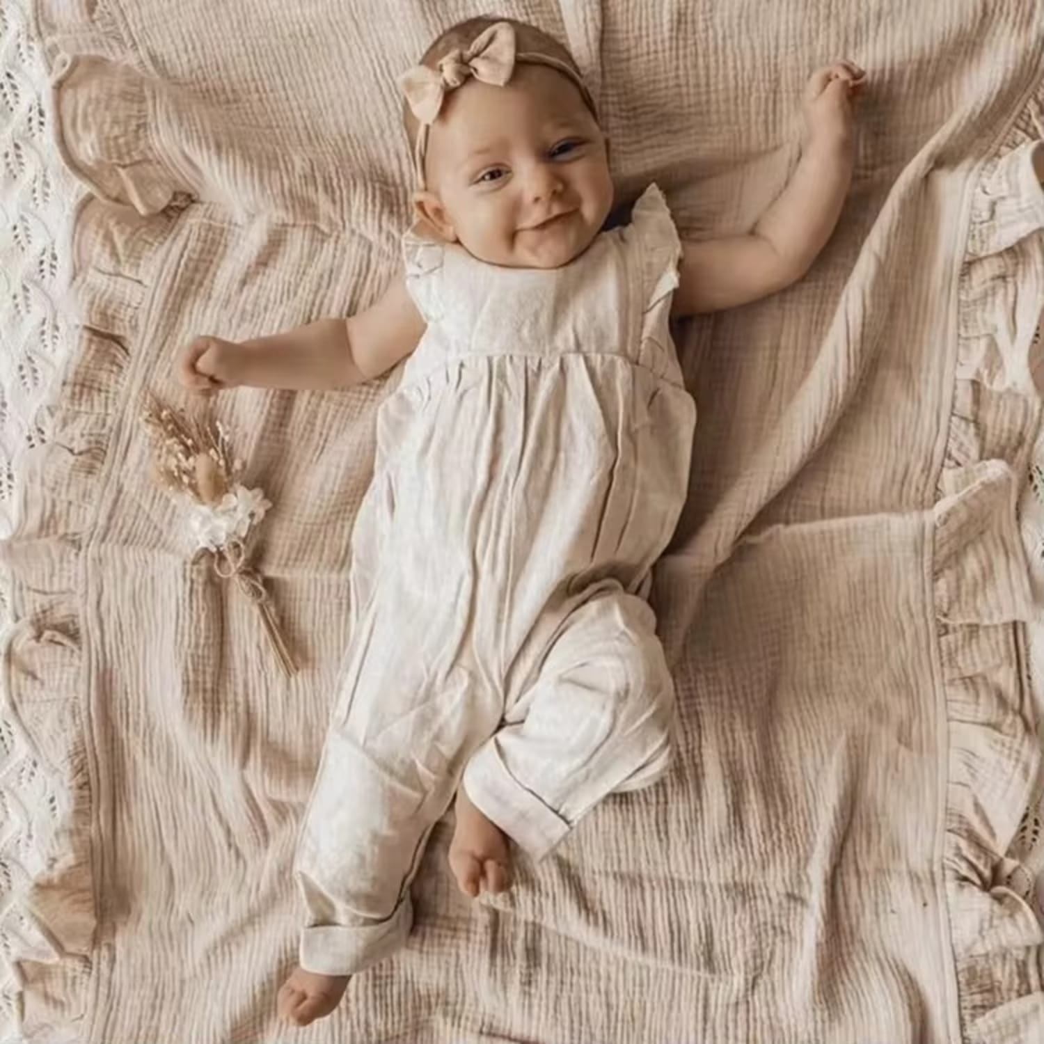 Cream Ruffle Waffle Baby Blanket | Cozy Elegance Collection | 110x110cm