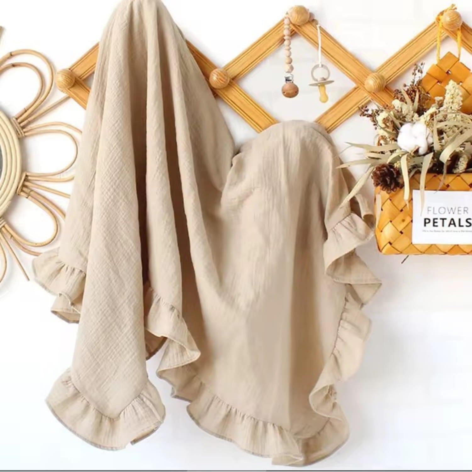 Cream Ruffle Waffle Baby Blanket | Cozy Elegance Collection | 110x110cm