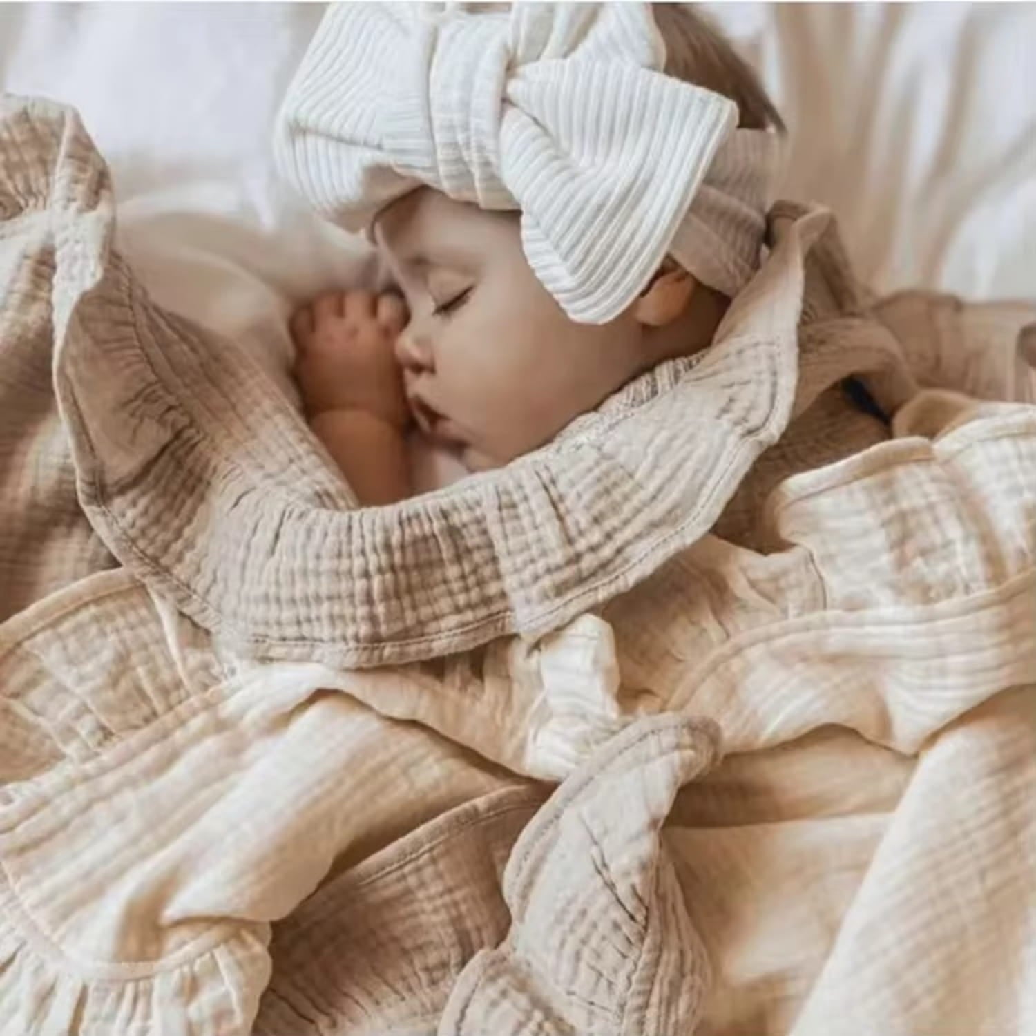 Cream Ruffle Waffle Baby Blanket | Cozy Elegance Collection | 110x110cm