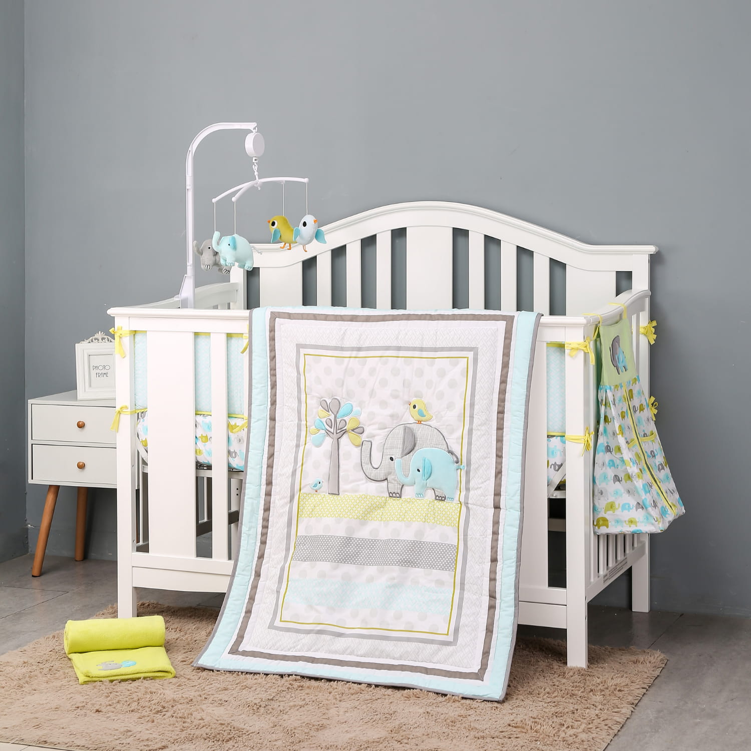 Elephant Family 5-Piece Baby Crib Bedding Set Gentle Dreams Cotton Collection