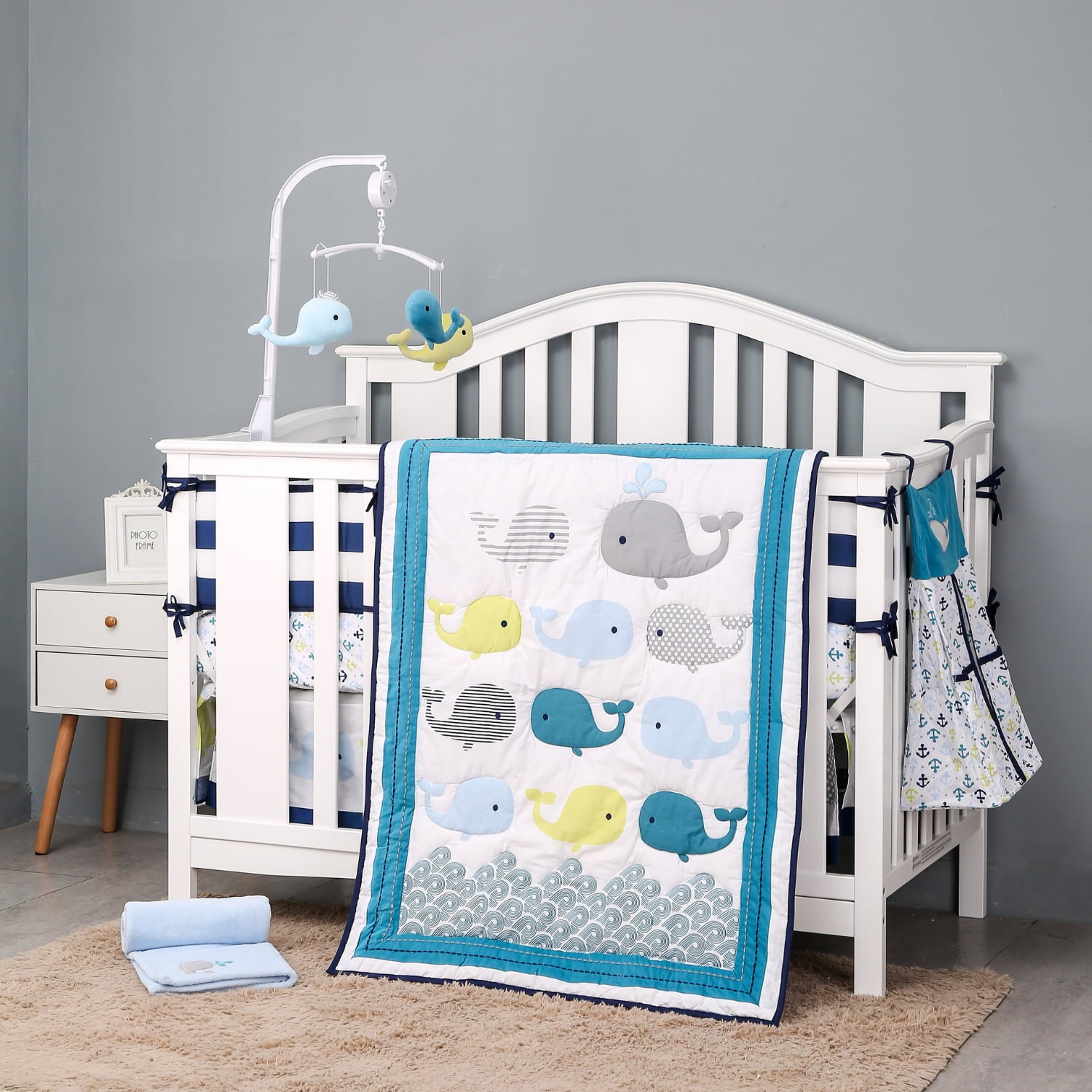 Blue Whale 5-Piece Baby Crib Bedding Set | 100% Cotton Comfort Collection