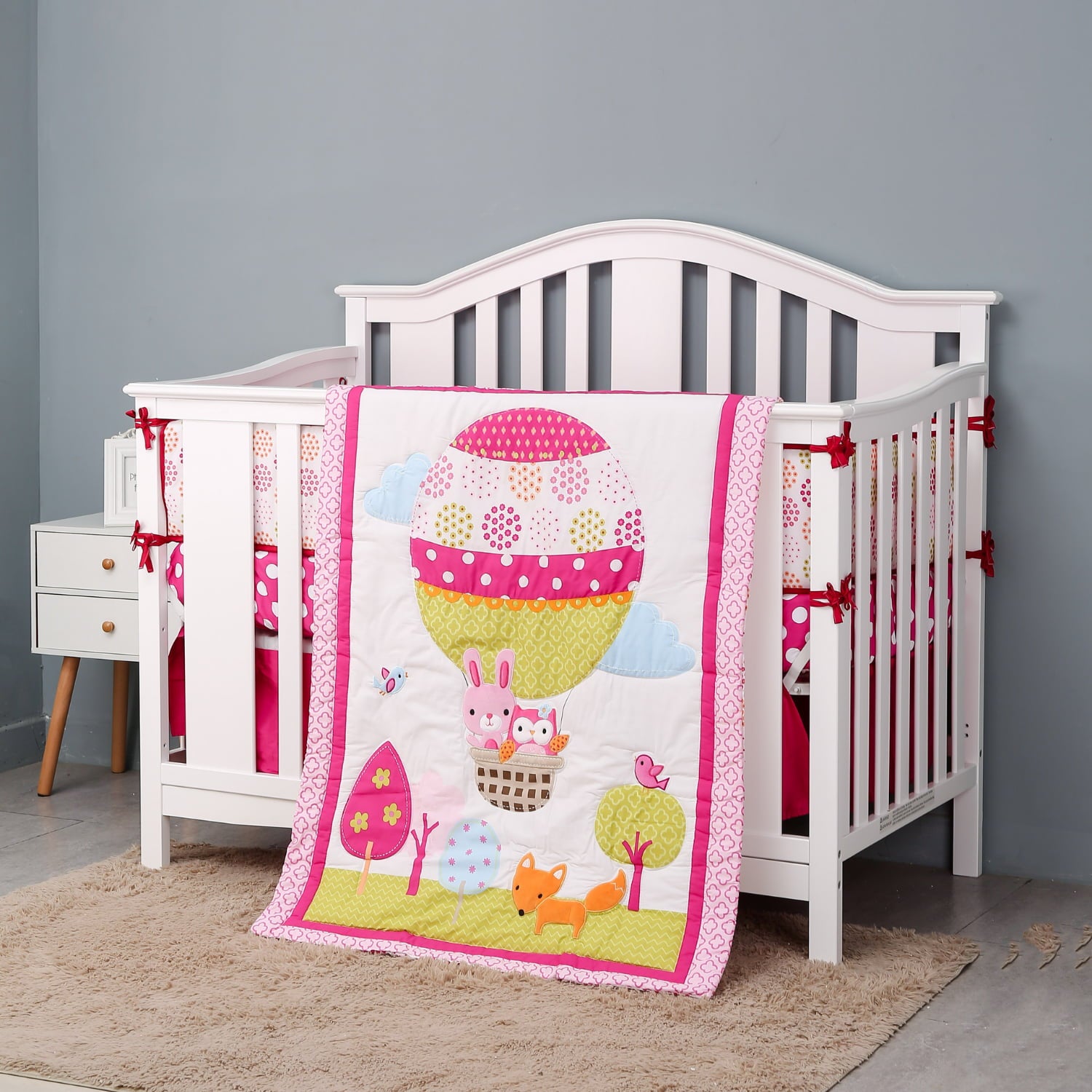 Pink Hot Air Balloon 5-Piece Baby Crib Bedding Set | 100% Cotton Comfort Collection