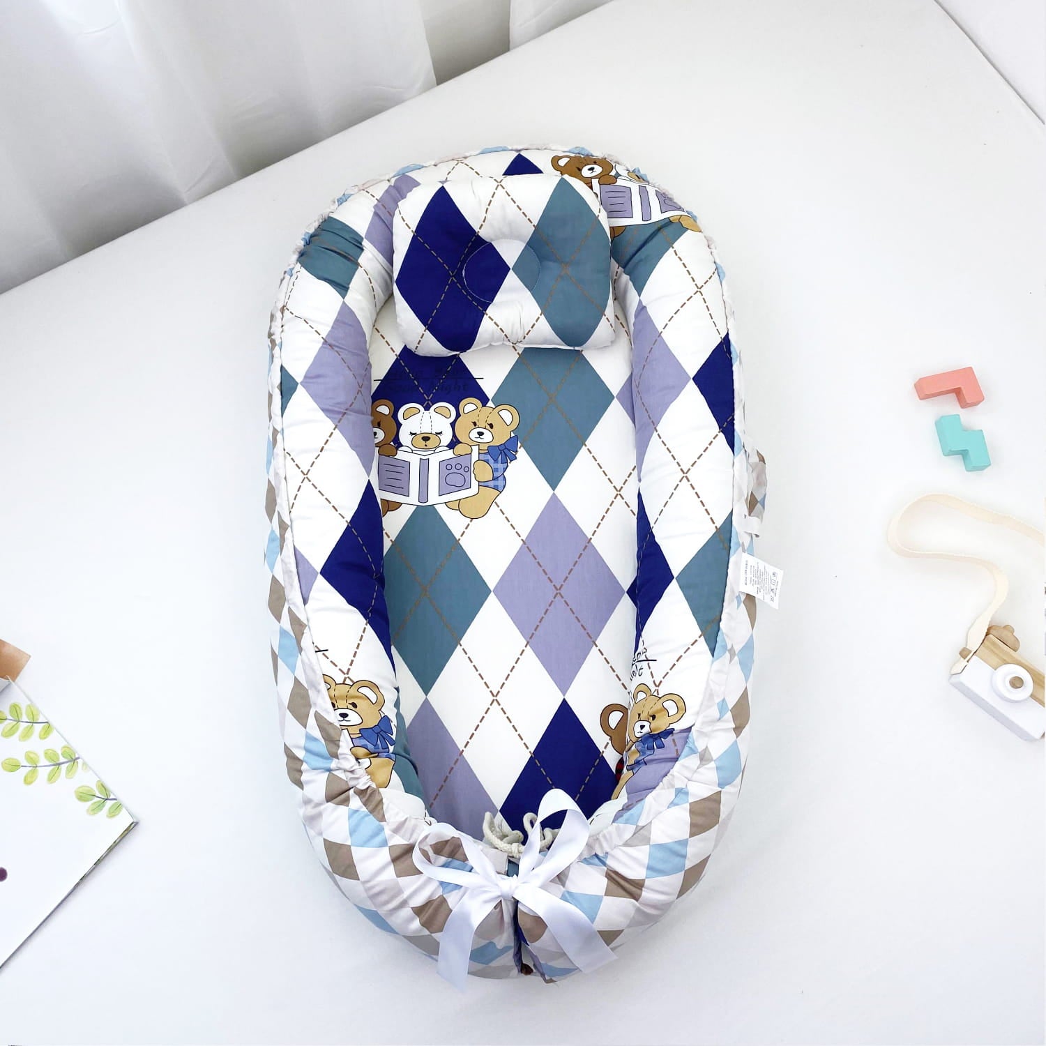 “Storytime Bears” Baby Sleeping Nest | 100% Cotton Detachable & Washable Comfort Pod | KSA Edition