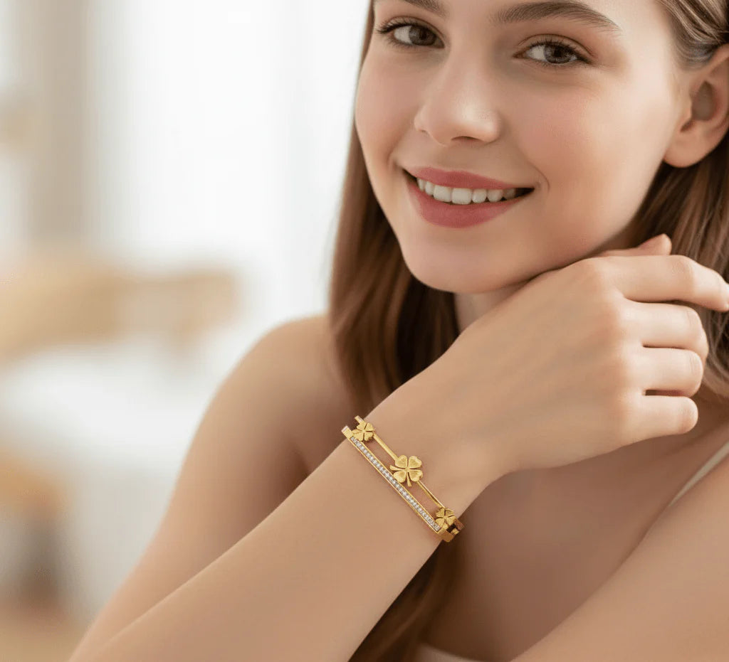 Floral Double Layer Bangle - Elegant Fashion Bracelet for Women