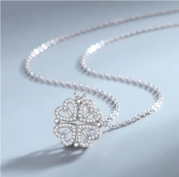 Flower and Heart Clover Necklace - Charming Pendant