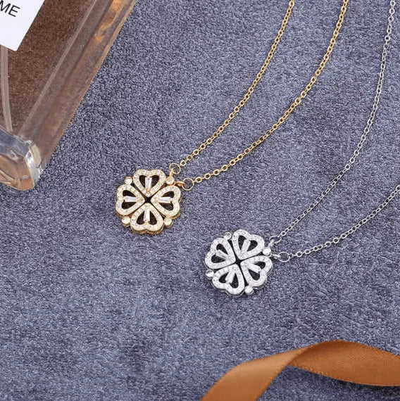 Flower and Heart Clover Necklace - Charming Pendant