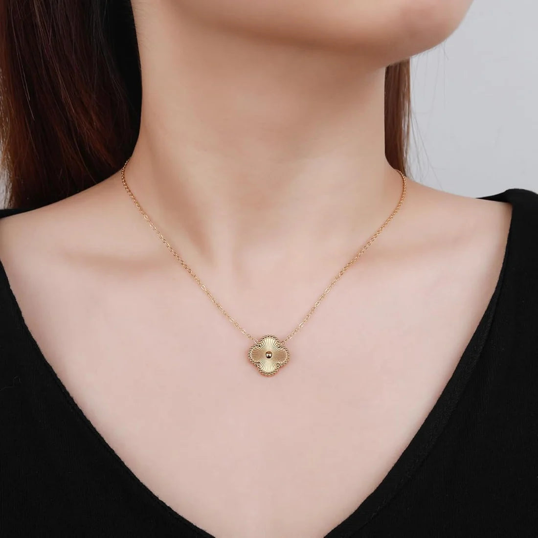 Gold Four-Leaf Clover Pendant Necklace - Lucky Symbol Jewelry