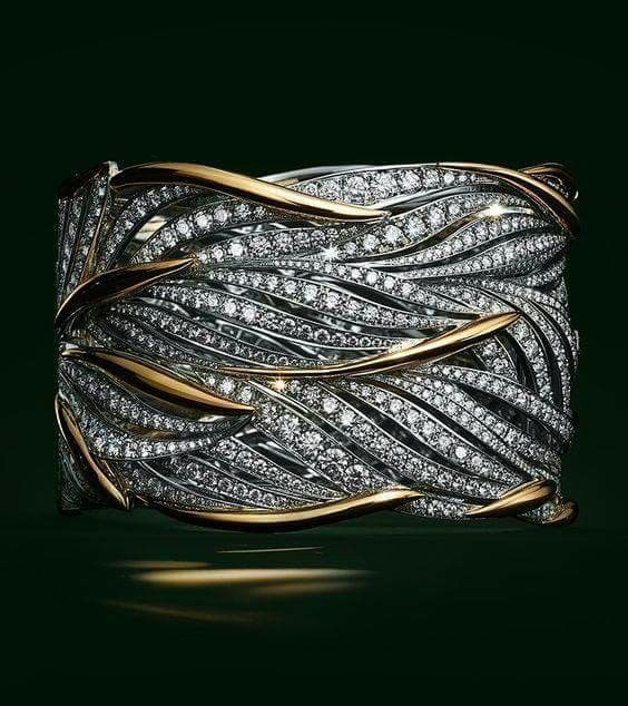 Multi-layer Gold Two-Tone Ring with Rhinestones