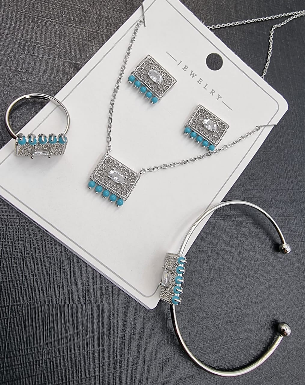 Silver Crystal and Pearl Jewelry Set - Elegant Women's Set